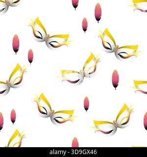 Carnival mask and feather seamless pattern Stock Vector
