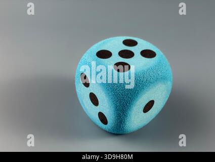 Blue Dice on Gray Background — Kids Math Education (preschool, classroom, Montessori, STEM) and Business Decision Strategy Concept Stock Photo