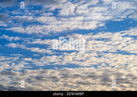 Beautifully textured clouds float gracefully against a vibrant blue sky, evoking a deep sense of calm and wonder Stock Photo