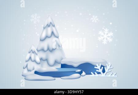 Winter snow scene with trees Stock Vector