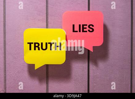 Crossing out Lies and writing Truth on a blackboard Stock Photo