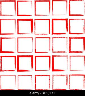 Red Grunge vector  Square Frame Set, Rough Brush Border Outline Vector Shapes Design Stock Vector