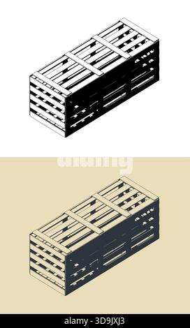Wooden crate box for transportation isometric stylized vector illustrations Stock Vector