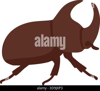 A robust dark beetle with a prominent curved horn shown in profile emphasizing its armored body. Stock Vector