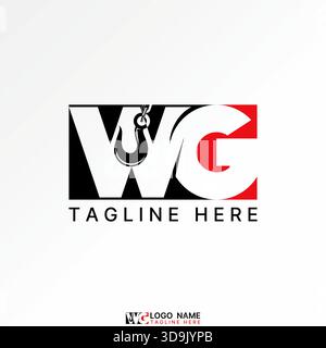 Letter WG font connected with crane hook heavy equipment service construction logo design graphic concept creative premium vector stock image top sell Stock Vector