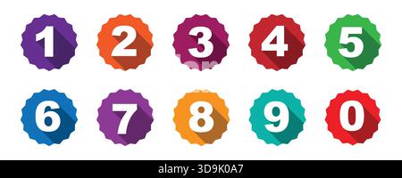 Colorful 0 to 9 Numbers on long shadows each displaying a number. Stock Vector