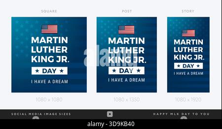 MLK Day social media set templates - square, portrait post, vertical stories layout - vector illustration Stock Vector
