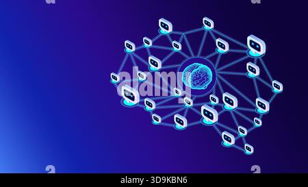 AI Orchestrator concept - AI digital brain controls multi AI agents - isometric technology infographic vector for business technology enterprise prese Stock Vector