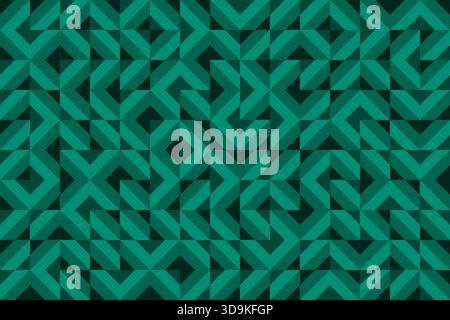 Random diagonal particles, viridian green zigzags, diamonds, and optical illusion, seamless geometric vector pattern . Bold abstract design background Stock Vector