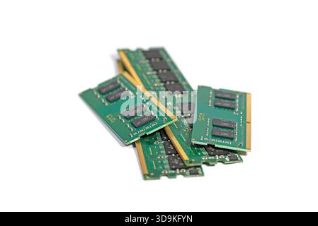 RAM, memory components on various circuit boards Stock Photo