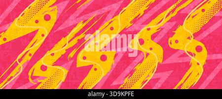 Abstract Background with Yellow Brush Strokes on a Pink Background in Pop Art Grunge Style. Hand Drawn Memphis Background for Posters or Banners Stock Vector