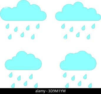 Rainy cartoon clouds on transparent background. Vector weather icon set Stock Vector