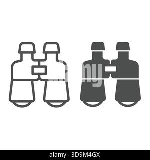 Classic binoculars line and solid icon, eco tourism concept. Vector graphics. Binocular spyglass tool, magnifying sign on white background, outline st Stock Vector