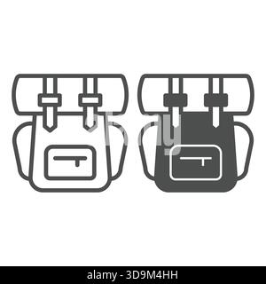 Tourist bag line and solid icon, eco tourism concept. Vector graphics. Hiking backpack, traveling sign on white background, outline style icon for mob Stock Vector