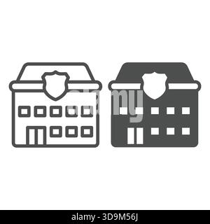 Police station building line and solid icon, law enforcement concept. Vector graphics. Policeman office house sign on white background, outline style Stock Vector