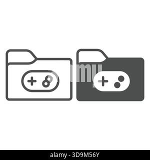 Games folder line and solid icon, windows pack concept. Vector graphics. , Folder with joystick, gaming sign on white background, outline style icon f Stock Vector