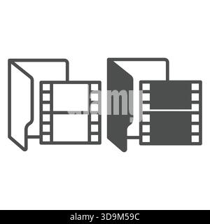 Video folder line and solid icon, windows pack concept. Vector graphics. Folder with video files, video frames, multimedia sign on white background, o Stock Vector