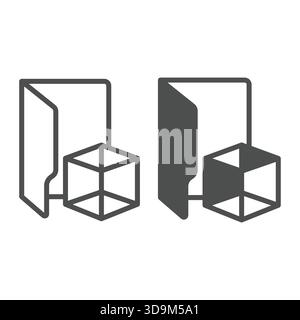 3D objects folder line and solid icon, windows pack concept. Vector graphics. Folder with isometric cube, computer graphics sign on white background, Stock Vector