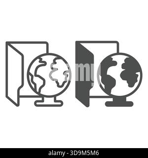 Network folder with connection line and solid icon, windows pack concept. Vector graphics. Folder and planet earth with wire sign on white background, Stock Vector