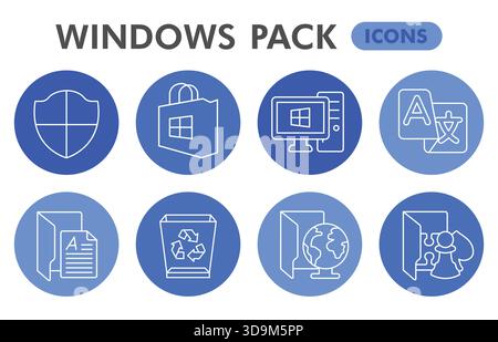 Windows system collection or sketches, windows pack theme bubbles in thin line style signs for web and app. Vector graphics isolated on white backgrou Stock Vector