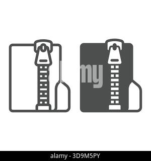 Archived files folder line and solid icon, windows pack concept. Vector graphics. Folder with zipped files, folder and zipper sign on white background Stock Vector