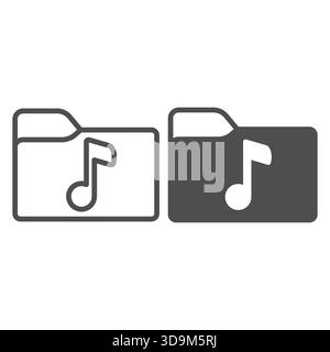 Music folder line and solid icon, windows pack concept. Vector graphics. Folder with music note, multimedia sign on white background, outline style ic Stock Vector