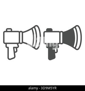 Electric horn with button line and solid icon, law enforcement concept. Vector graphics. Loudspeaker, sound volume amplifier tool sign on white backgr Stock Vector