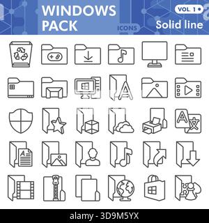 Windows system collection or sketches, windows pack theme bar in line style signs for web and app. Vector graphics isolated on white background Stock Vector