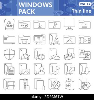 Windows system collection or sketches, windows pack theme bar in thin line style signs for web and app. Vector graphics isolated on white background Stock Vector
