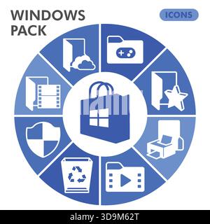 Windows system collection or sketches, windows pack theme diagram pie in glyph style signs for web and app. Vector graphics isolated on white backgrou Stock Vector