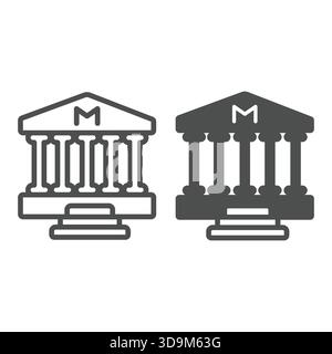 Museum building with roman columns line and solid icon, city museum concept. Vector graphics. Court house, bank, government sign on white background, Stock Vector