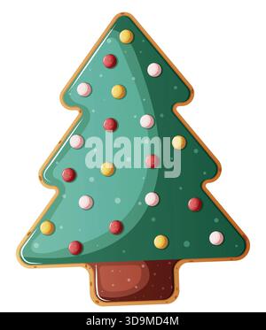 Christmas Tree Shaped Cookie with Icing Decoration – Festive Sweet Treat Isolated Vector Illustration Stock Vector