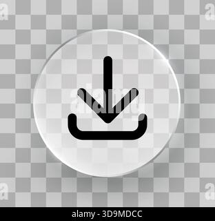 Modern download icon in glassmorphism style. Transparent vector button for web and UI design. Vector illustration Stock Vector