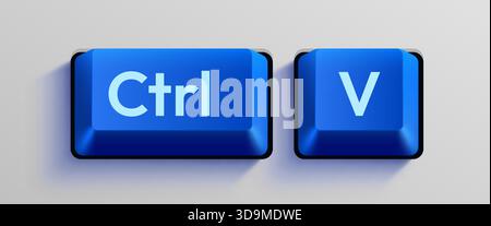 White Ctrl and C keyboard keys representing the copy command, isolated on a light background. Vector illustration Stock Vector