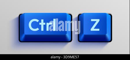 Close-up of Ctrl and Z keyboard keys, symbolizing the undo command. Essential for technology, productivity, and error recovery concepts. Vector illustration. Stock Vector