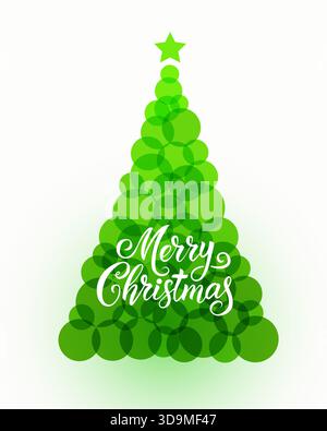 Modern abstract Christmas tree design made of green overlapping circles with elegant Merry Christmas typography. Vector illustration. Stock Vector