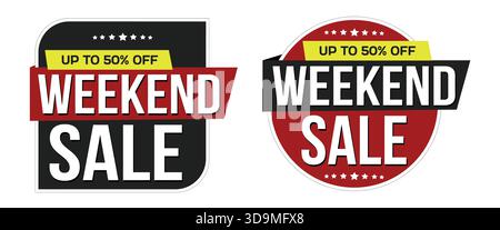 Weekend sale labels set on white background, vector illustration Stock Vector