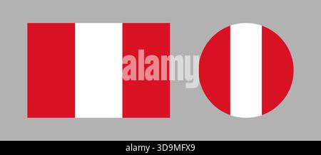 Civil rectangular, round flags of Peru. Peru flag circle, rectangle ensigns set. Flag of Peru flat backdrops. Flag buttons. Stock Vector