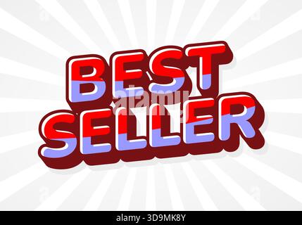 A bold and colorful graphic design featuring the words Best Seller in a 3D style with a sunburst background. Stock Vector