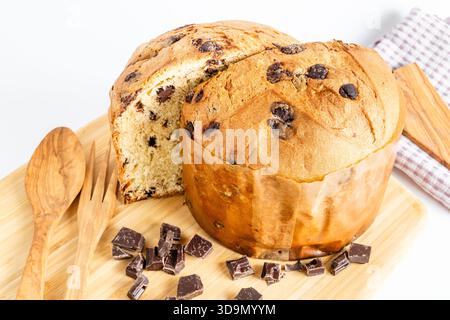 Panettone traditional Italian Christmas cake chocolate filling Stock Photo