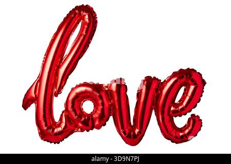 Shiny red balloons with the text love isolated on a white background Stock Photo