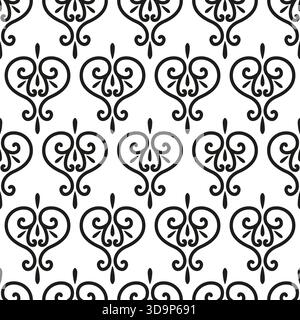 Black fantasy lacy seamless pattern of swirls Stock Vector