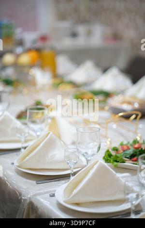 Table set for an event party or wedding reception Stock Photo