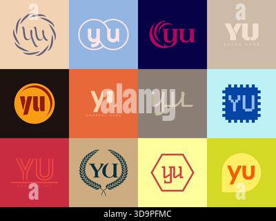 YU logo company template. Letter y and u logotype. Set different classic serif lettering and modern bold text with design elements. Initial font typog Stock Vector