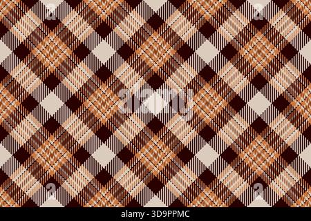 Clothing check pattern tartan, veil vector seamless texture. Vichy background textile plaid fabric in dark and orange colors palette. Stock Vector