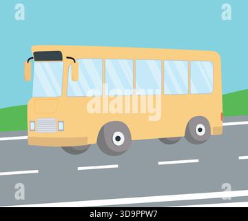 Yellow bus on the road. Vector illustration Stock Vector