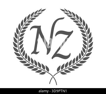 Initial letter N and Z, NZ monogram logo design with laurel wreath. Luxury emblem with calligraphy font. Stock Vector