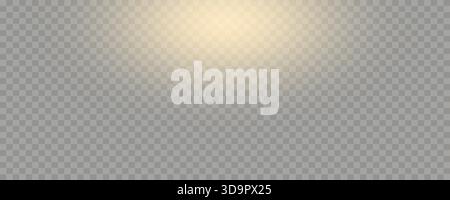 Subtle soft yellow glow or spotlight shining down from above on a transparent background. Sunrise overlay for light effect and design. Editable vector Stock Vector