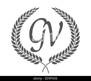 Initial letter G and V, GV monogram logo design with laurel wreath. Luxury emblem with calligraphy font. Stock Vector
