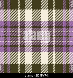 Classic plaid pattern featuring purple, khaki, and cream hues. A timeless textile perfect for backgrounds, apparel design, or adding a touch of rustic Stock Vector